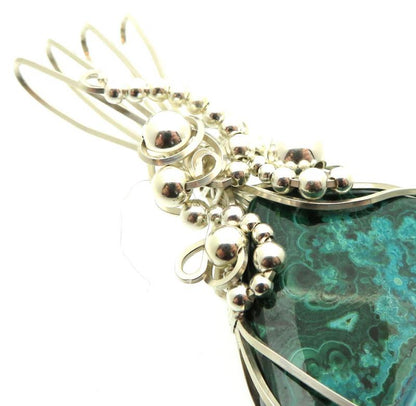 Chrysocolla Large Sterling Silver Wire Wrapped Pendant 06