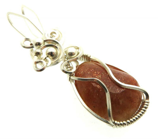 Sunstone Gemstone Silver Plated Wire Wrapped Pendant 10