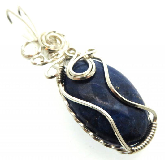 Lapis Lazuli Gemstone Silver Plated Wire Wrapped Pendant 01