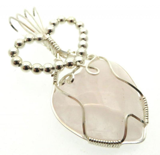 Rose Quartz Gemstone Heart Silver Plated Wire Wrapped Pendant