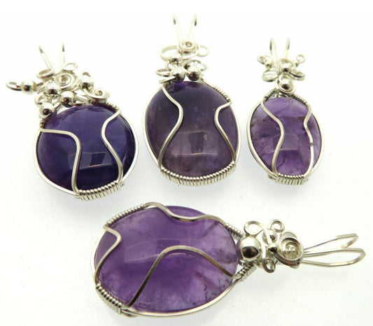 Lucky Dip Amethyst Silver Plated Wire Wrapped Pendant