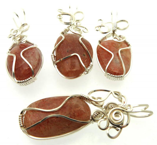 Lucky Dip Sunstone Silver Plated Wire Wrapped Pendant