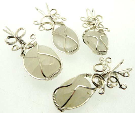 Lucky Dip Rainbow Moonstone Silver Plated Wire Wrapped Pendant