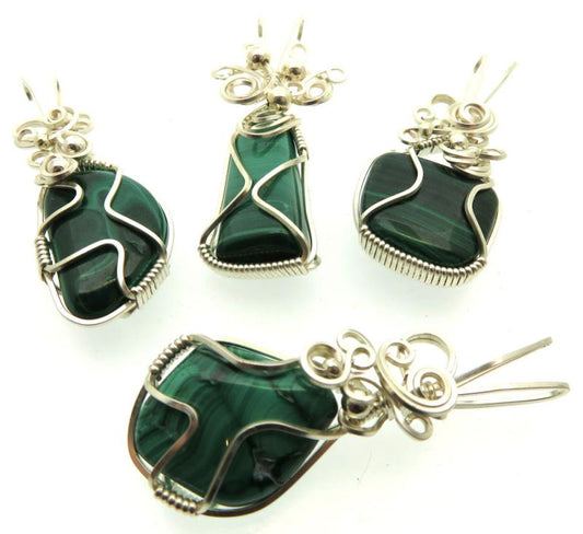 Lucky Dip Malachite Silver Plated Wire Wrapped Pendant