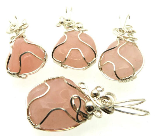 Lucky Dip Rose Quartz Silver Plated Wire Wrapped Pendant