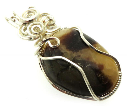 Septarian Gemstone Silver Plated Wire Wrapped Pendant 01