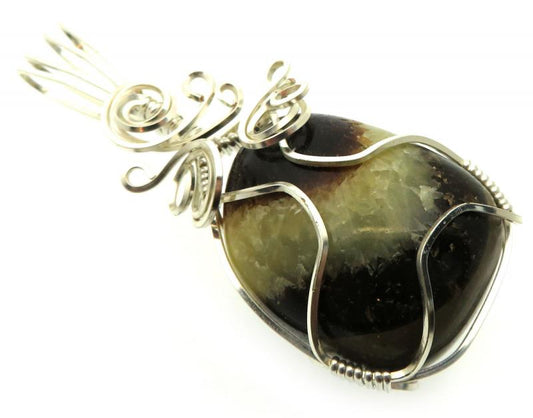 Septarian Gemstone Silver Plated Wire Wrapped Pendant 02