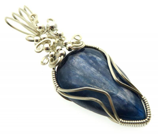 Blue Kyanite Gemstone Sterling Silver Wire Wrapped Pendant 04