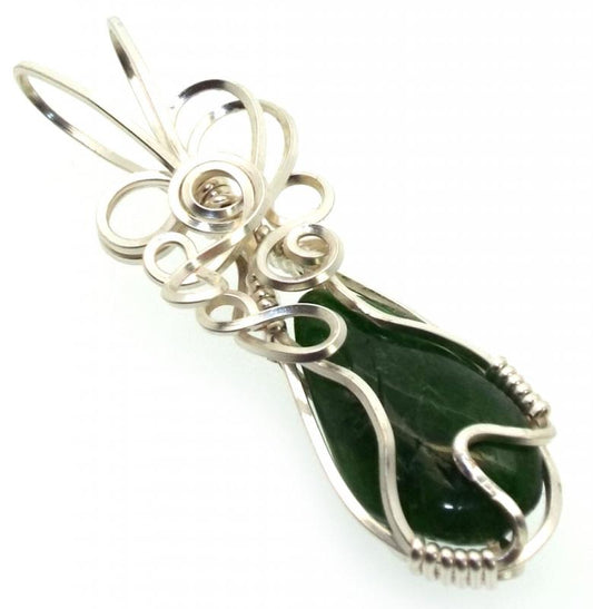 Diopside Silver Plated Wire Wrapped Pendant 02