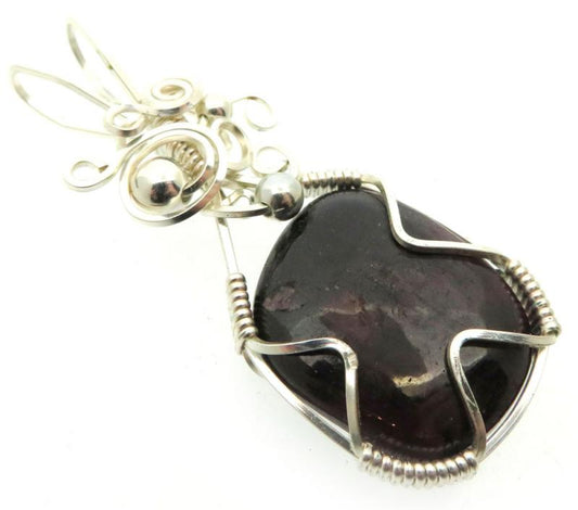 Indian Ruby Silver Plated Wire Wrapped Pendant 02