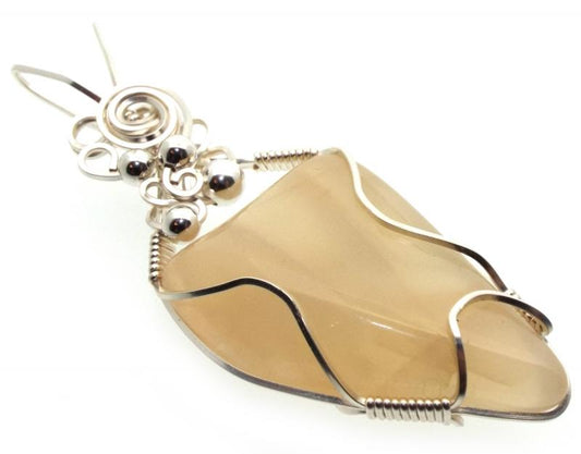 Indian Moonstone Gemstone Silver Plated Wrapped Pendant 03