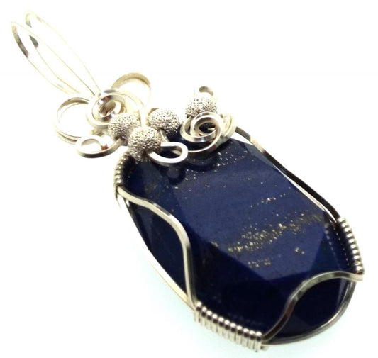 Lapis Lazuli Gemstone Silver Plated Wire Wrapped Pendant 02