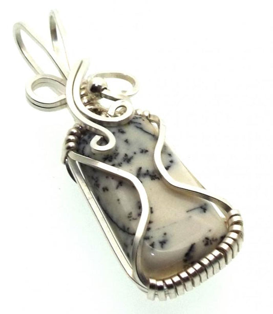 Merlinite Gemstone Silver Plated Wire Wrapped Pendant 09