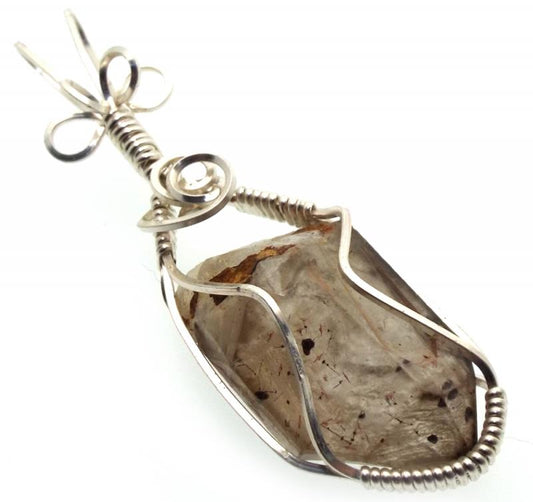 Cacoxenite Silver Plated Wire Wrapped Pendant 03