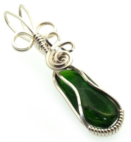 Diopside Silver Plated Wire Wrapped Pendant 03