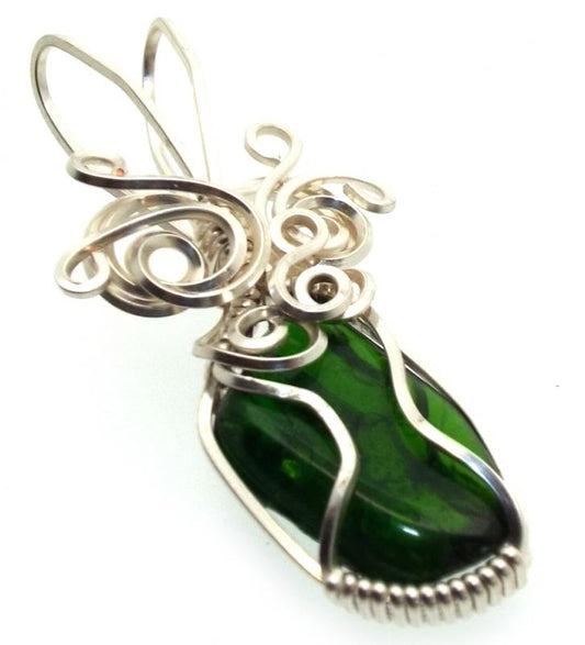 Diopside Silver Plated Wire Wrapped Pendant 04