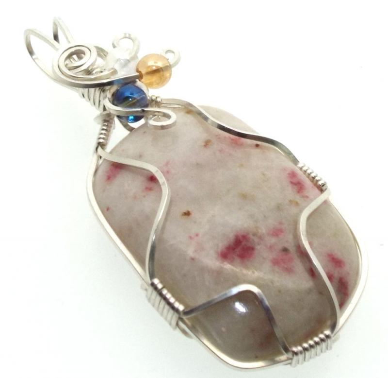Cinnabar in Quartz Silver Plated Wire Wrapped Pendant 01