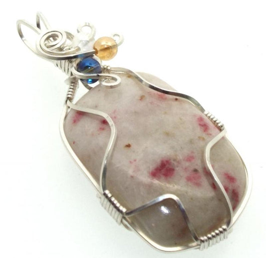 Cinnabar in Quartz Silver Plated Wire Wrapped Pendant 01