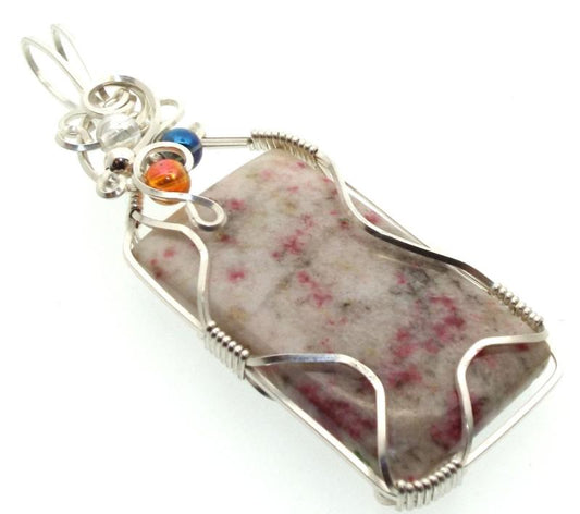 Cinnabar in Quartz Silver Plated Wire Wrapped Pendant 04