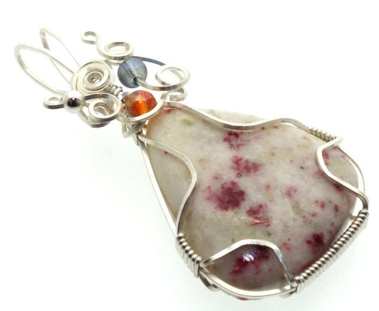 Cinnabar in Quartz Silver Plated Wire Wrapped Pendant 05