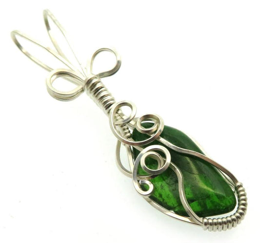 Diopside Silver Plated Wire Wrapped Pendant 06