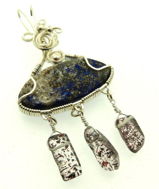 Lapis Lazuli and Super 7 Silver Plated Wire Wrapped Pendant