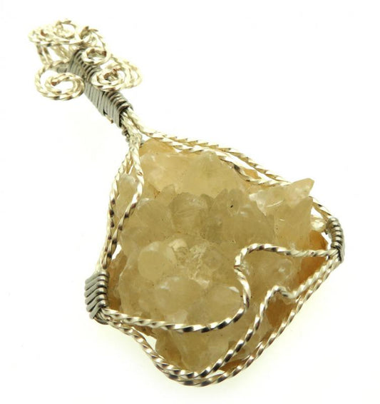 Calcite Cluster Silver Plated Wire Wrapped Pendant 01