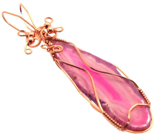 Indian Agate Slice Copper Wire Wrapped Pendant 07