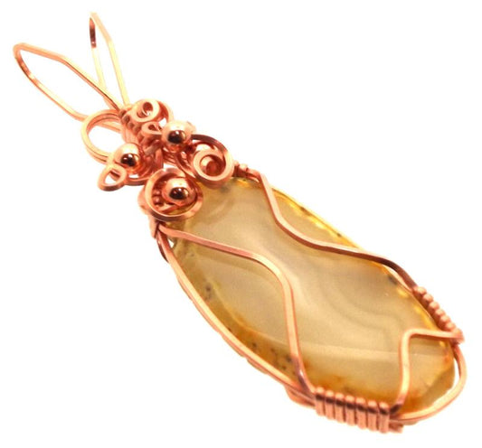 Indian Agate Slice Copper Wire Wrapped Pendant 08
