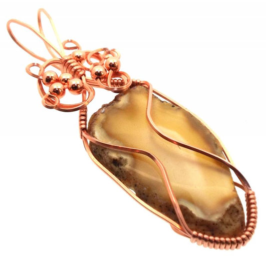 Indian Agate Slice Copper Wire Wrapped Pendant 10