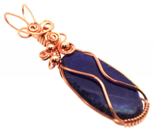 Indian Agate Slice Copper Wire Wrapped Pendant 12