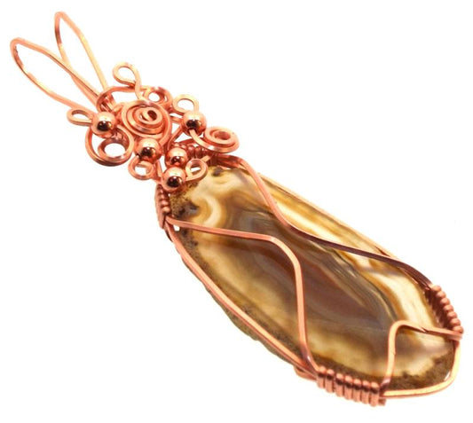 Indian Agate Slice Copper Wire Wrapped Pendant 13