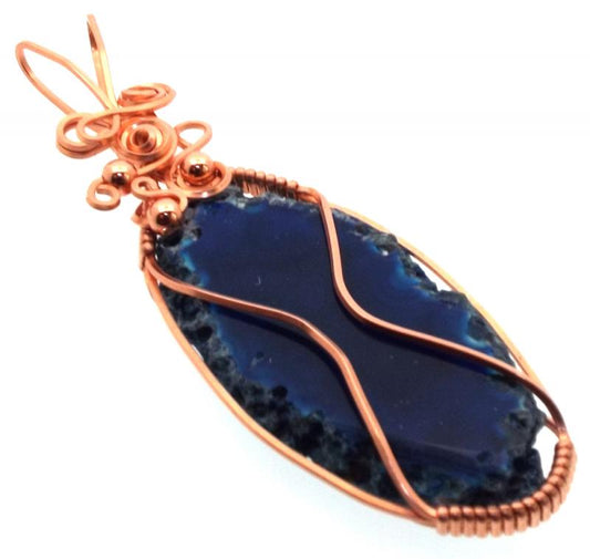 Indian Agate Slice Copper Wire Wrapped Pendant 14