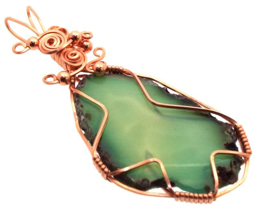 Indian Agate Slice Copper Wire Wrapped Pendant 15