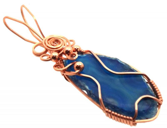 Indian Agate Slice Copper Wire Wrapped Pendant 16