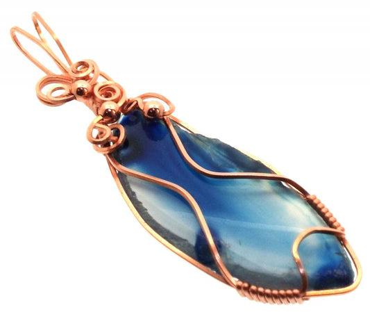 Indian Agate Slice Copper Wire Wrapped Pendant 17