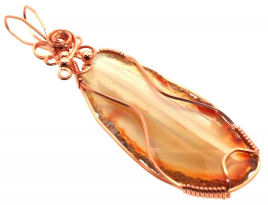 Indian Agate Slice Copper Wire Wrapped Pendant 19