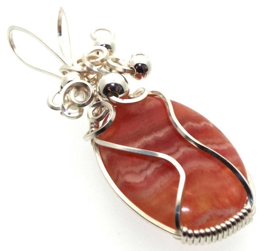 Rhodochrosite Gemstone Silver Plated Wire Wrapped Pendant 07