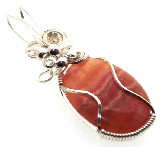 Rhodochrosite Gemstone Silver Plated Wire Wrapped Pendant 09