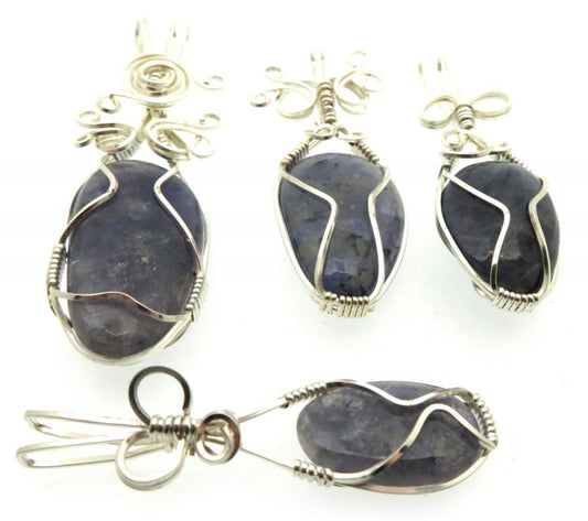 Lucky Dip Iolite Silver Plated Wire Wrapped Pendant