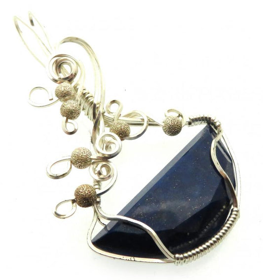 Lapis Lazuli Gemstone Silver Plated Wire Wrapped Pendant 03