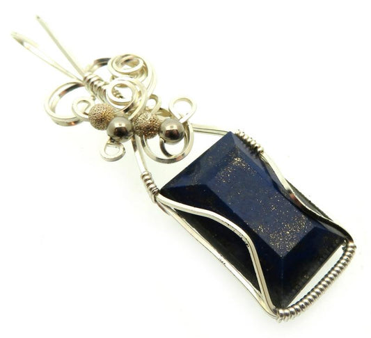 Lapis Lazuli Gemstone Silver Plated Wire Wrapped Pendant 04