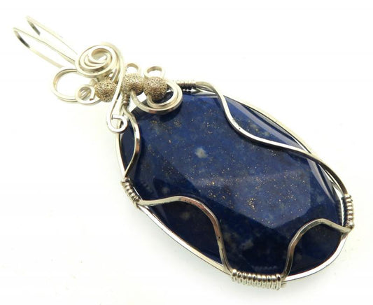 Lapis Lazuli Gemstone Silver Plated Wire Wrapped Pendant 05