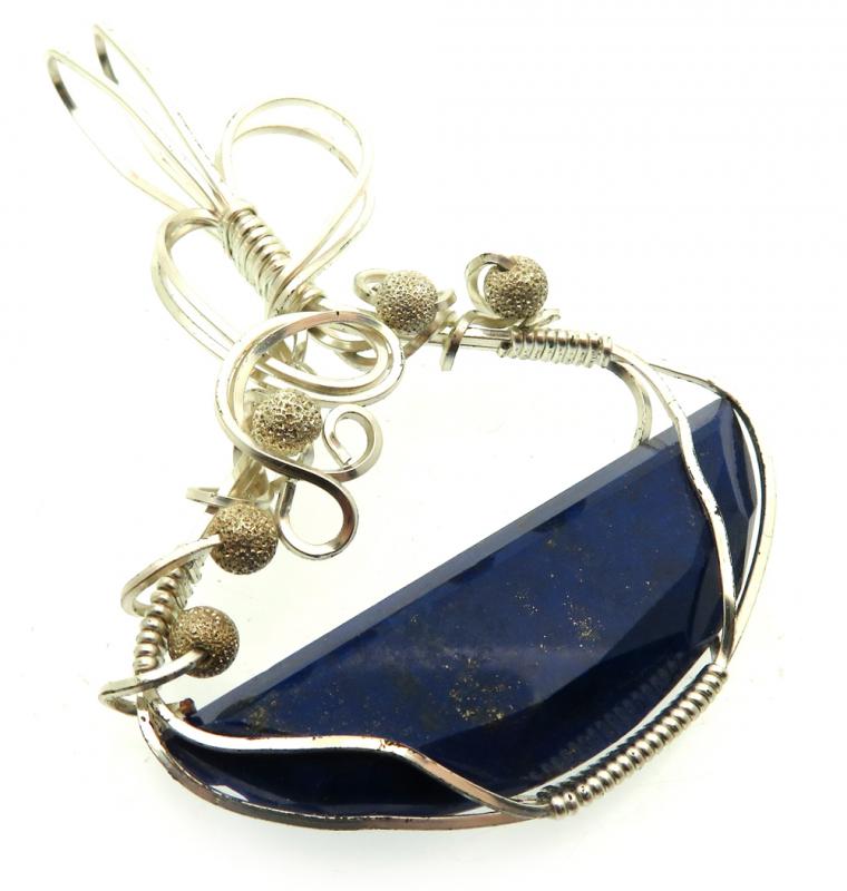 Lapis Lazuli Gemstone Silver Plated Wire Wrapped Pendant 06