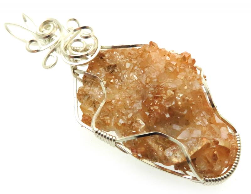 Tangerine Aura Cluster Silver Plated Wire Wrapped Pendant 02