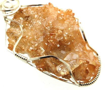 Tangerine Aura Cluster Silver Plated Wire Wrapped Pendant 02