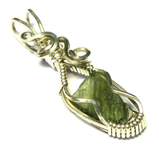 Moldavite Gemstone Sterling Silver Wire Wrapped Pendant 02