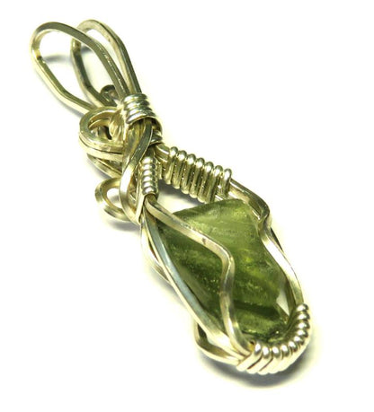 Moldavite Gemstone Sterling Silver Wire Wrapped Pendant 02