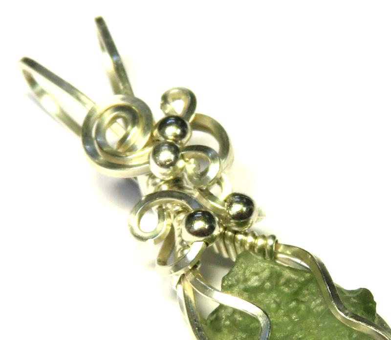 Moldavite Gemstone Sterling Silver Wire Wrapped Pendant 06