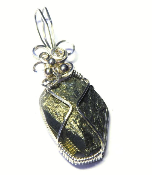 Pyrite Silver Plated Wire Wrapped Pendant 01